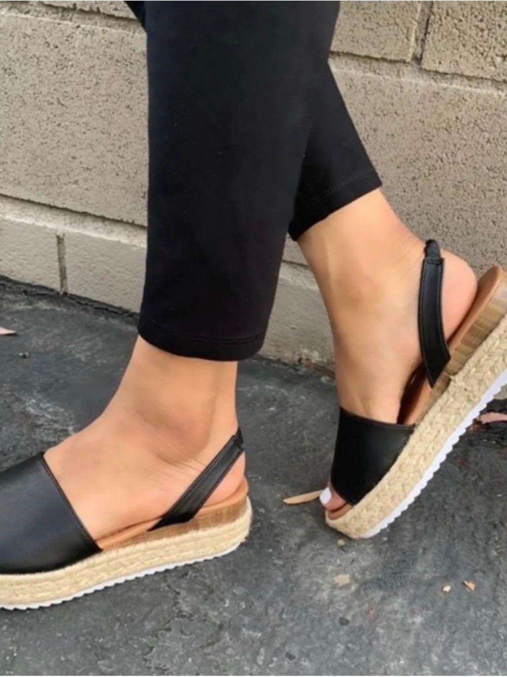 Wild Diva Black Espadrille Platform Slide Sandals